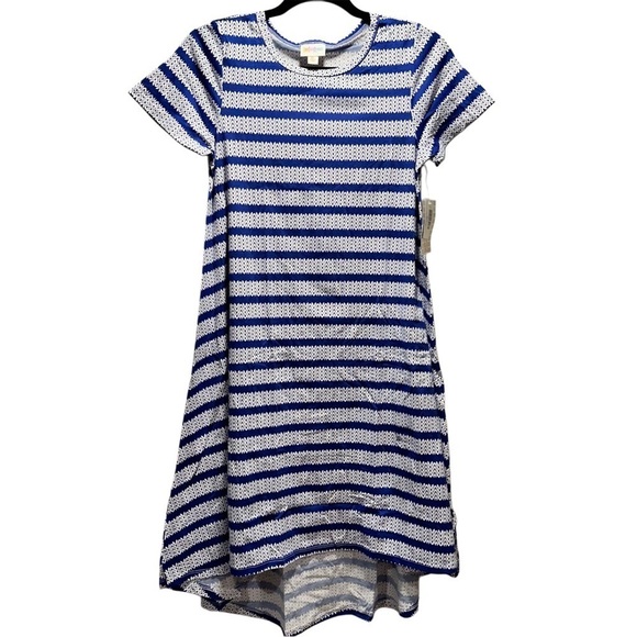 LulaRoe Carly Long/Midi Dress High Low Hem Stretchy Comfortable Abstract Blue XS - Picture 7 of 11